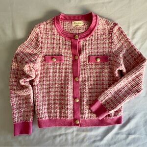 Marled Pink and White Tweed Blazer with Gold Buttons Size Medium